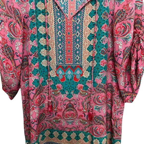 Anthropologie Tolani Silk Pink Geometric Tunic Dress Blouse Size Small Coastal - Picture 6 of 16